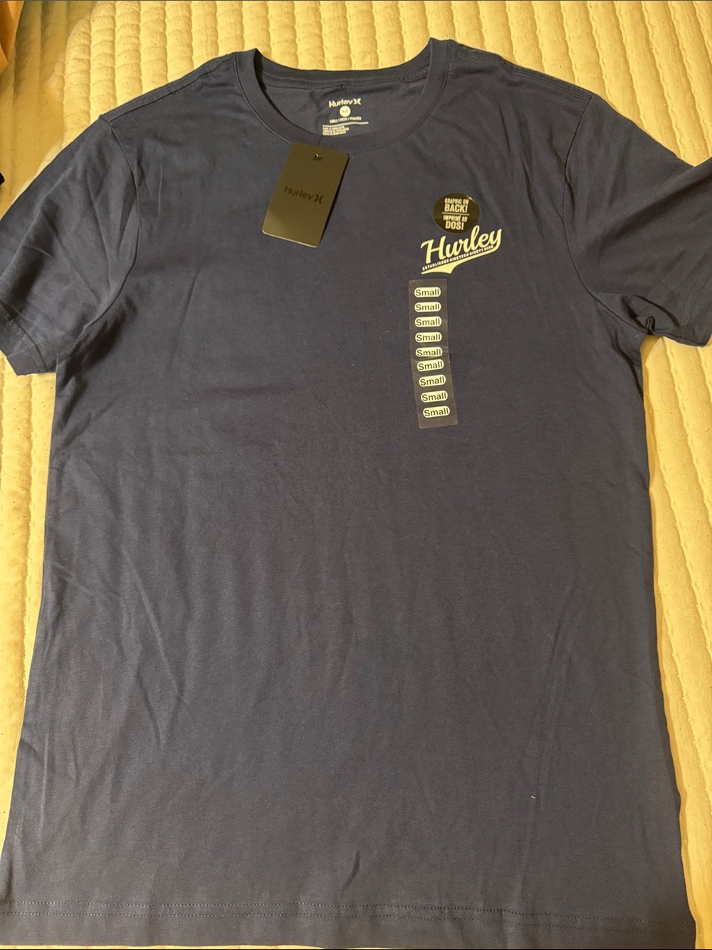 Hurley Navy Short Sleeve Logo T‑Shirt with Cream Accents